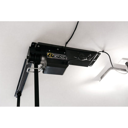 BESTOP | HOSS Hardtop Hoist Jeep 2018-26 Wrangler JL Black Bestop | 42820-01 mounted on ceiling for easy hardtop storage.