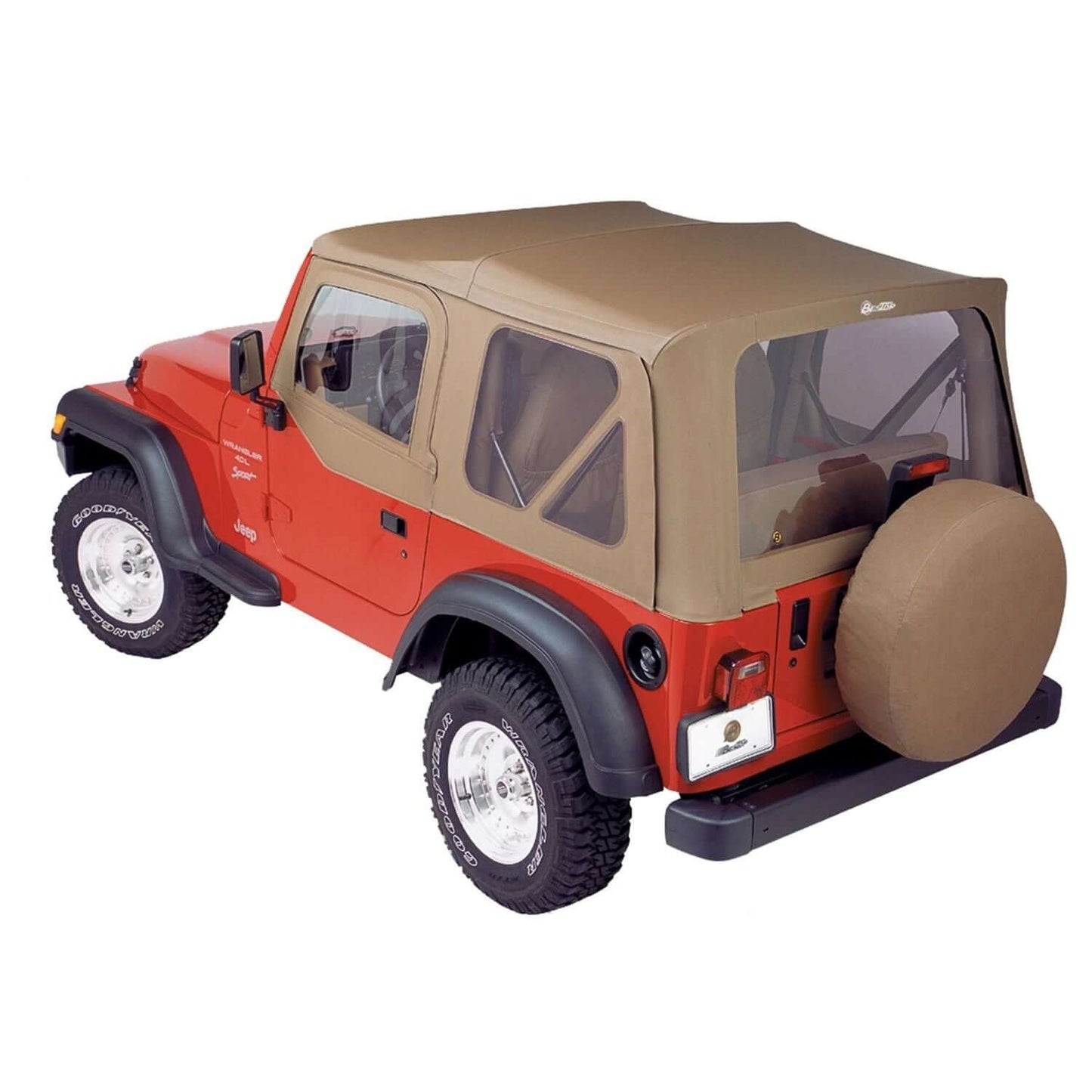 BESTOP | Replace-A-Top for OEM Hardware For Jeep 1997-2002 Wrangler TJ Clear Spice Door Skins Included Bestop | 51121-37 on red Jeep.
