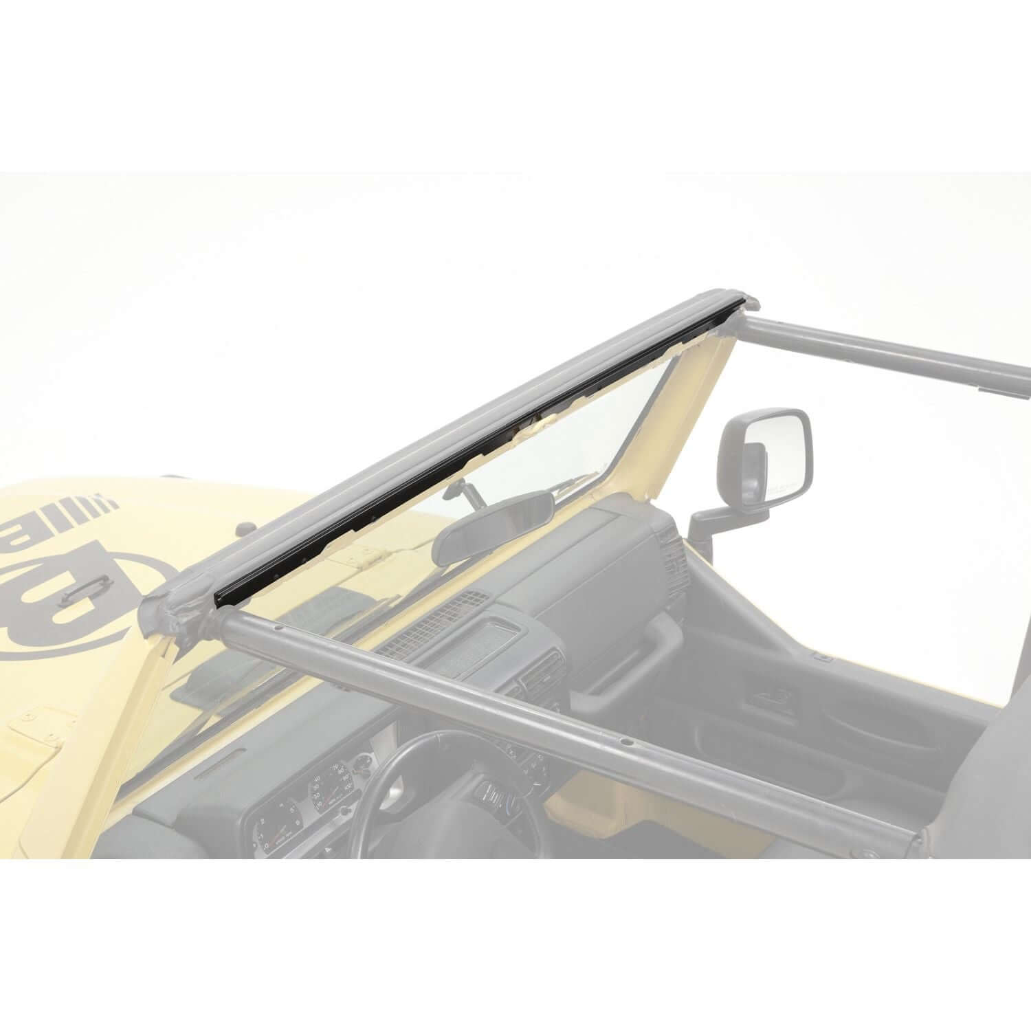 Windshield Channel Black 2 pc. Drill-In Style w/Self-Tapping Screws I 51210-01 mounted in a TJ Wrangler.