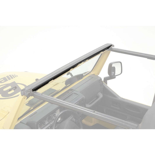 Windshield Channel Black 2 pc. Drill-In Style w/Self-Tapping Screws I 51210-01 mounted in a TJ Wrangler.