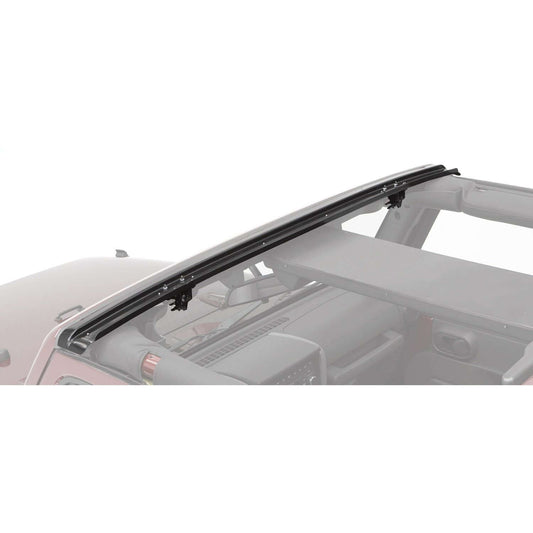 Windshield Channel Black 1 pc. No Drill Header Style Design I 51243-01 installed on a Jeep.