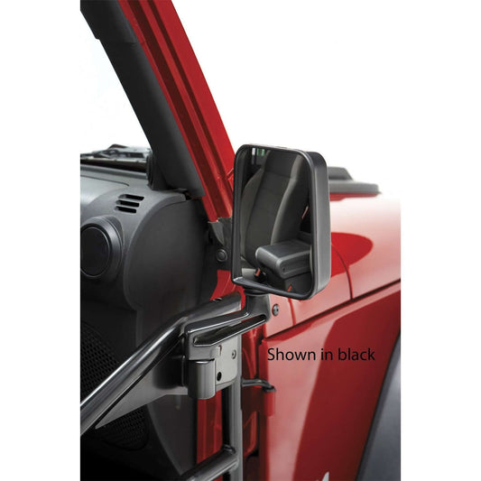 BESTOP | Jeep Mirror Replacement Set For Jeep 1987-1995 Wrangler YJ Slotted Arm Design Chrome Cast Aluminum Bestop | 51262-00 shown in black