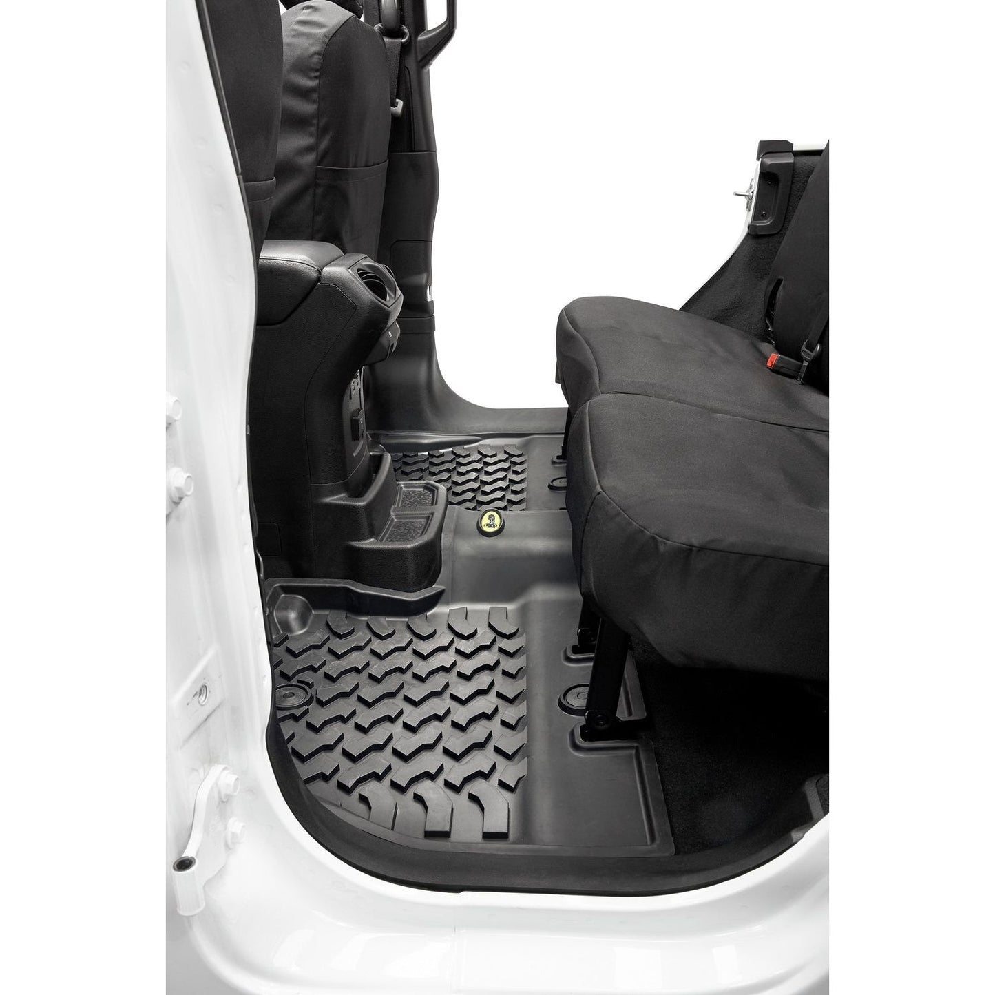 BESTOP | Floor Mats Jeep '18-26 Wrangler JL 4-Door Exc. 4XE Rear Black Bestop | 51515-01 installed in Jeep interior.