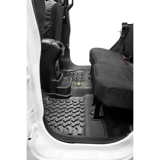 BESTOP | Floor Mats Jeep '18-26 Wrangler JL 4-Door Exc. 4XE Rear Black Bestop | 51515-01 installed in Jeep interior.