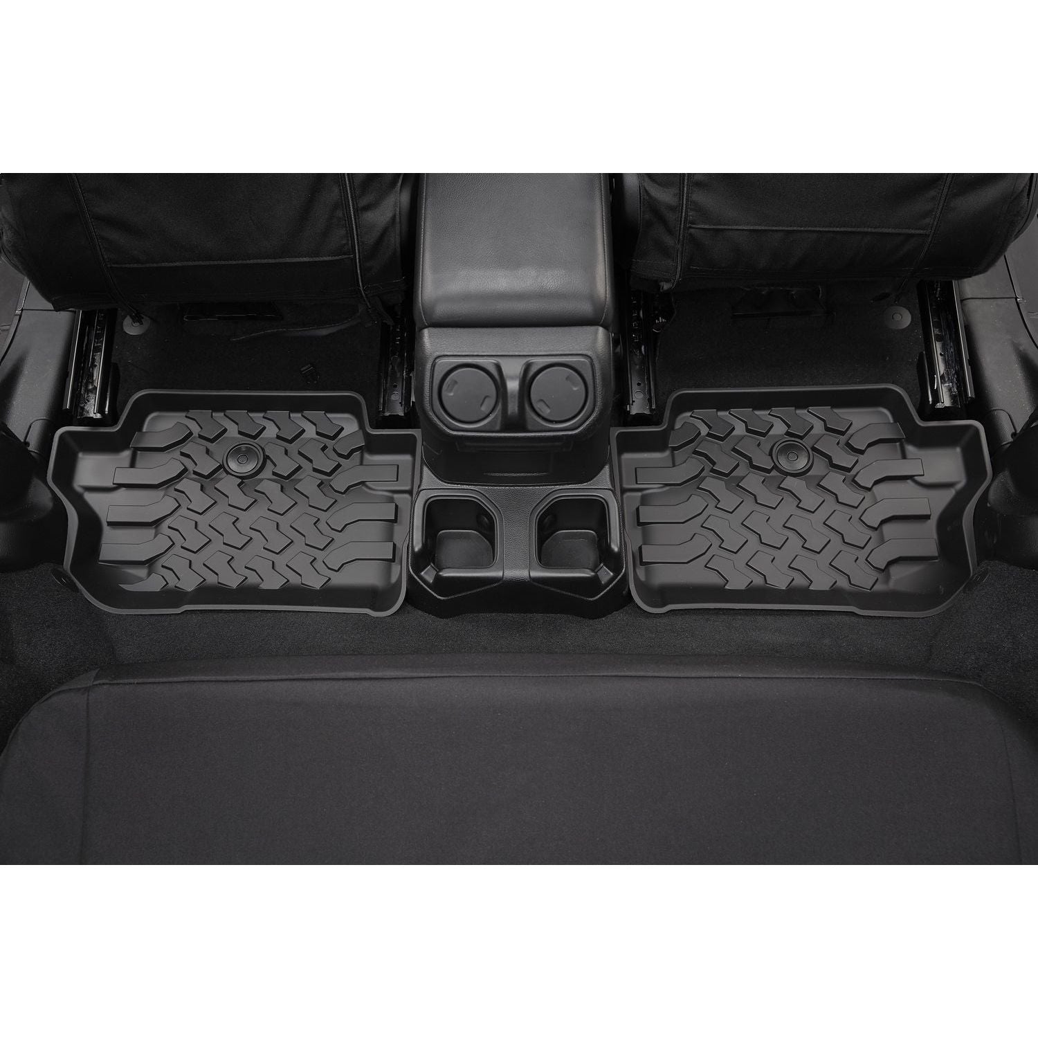 BESTOP | Floor Mats Jeep '18-26 Wrangler JL 2-Door Rear Black Bestop | 51516-01 installed in rear of Jeep.
