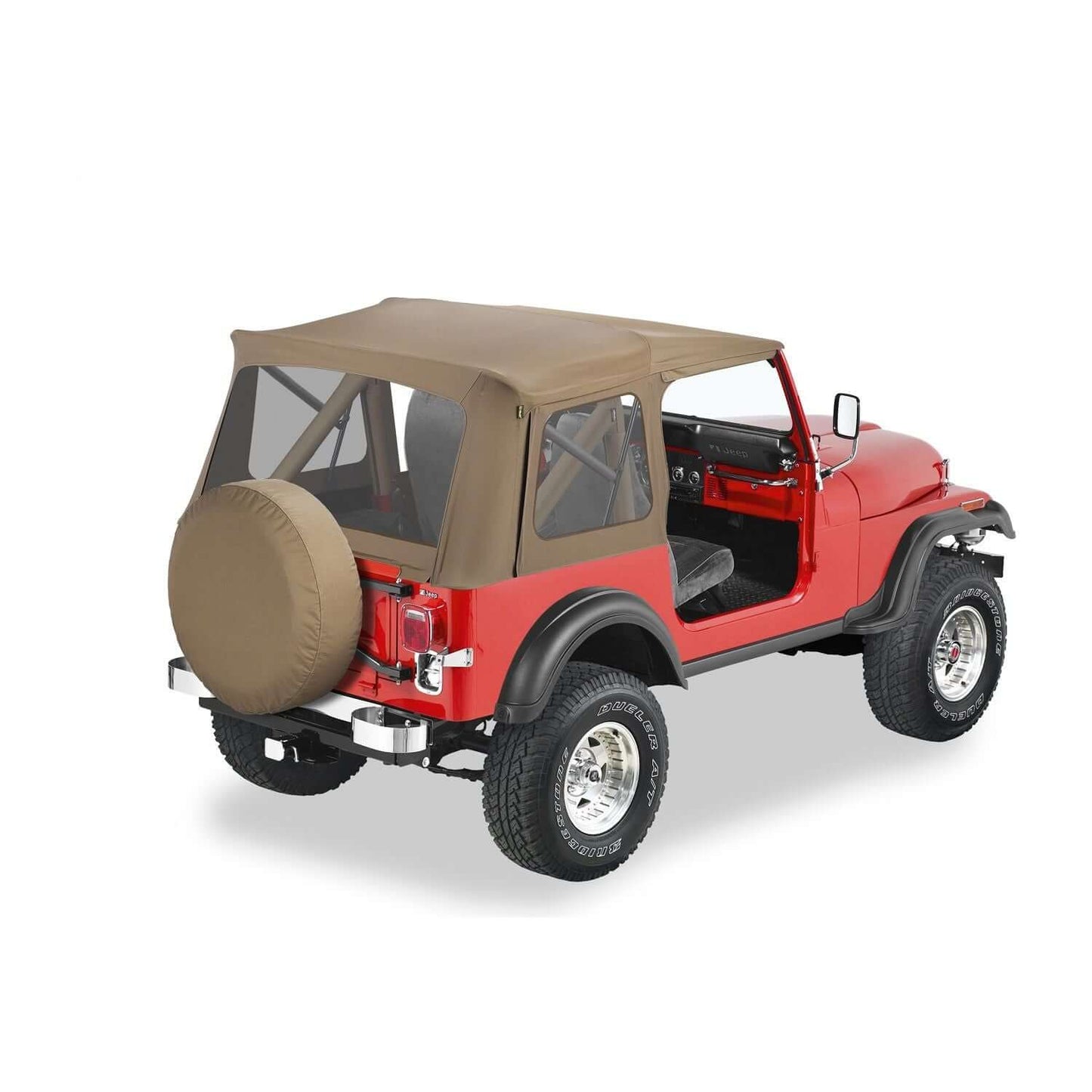 BESTOP | Jeep CJ7 Soft Top Supertop Classic Squareback Soft Tops For Jeep 1976-1986 CJ7 Clear Spice Bestop | 51599-37 on a red Jeep.
