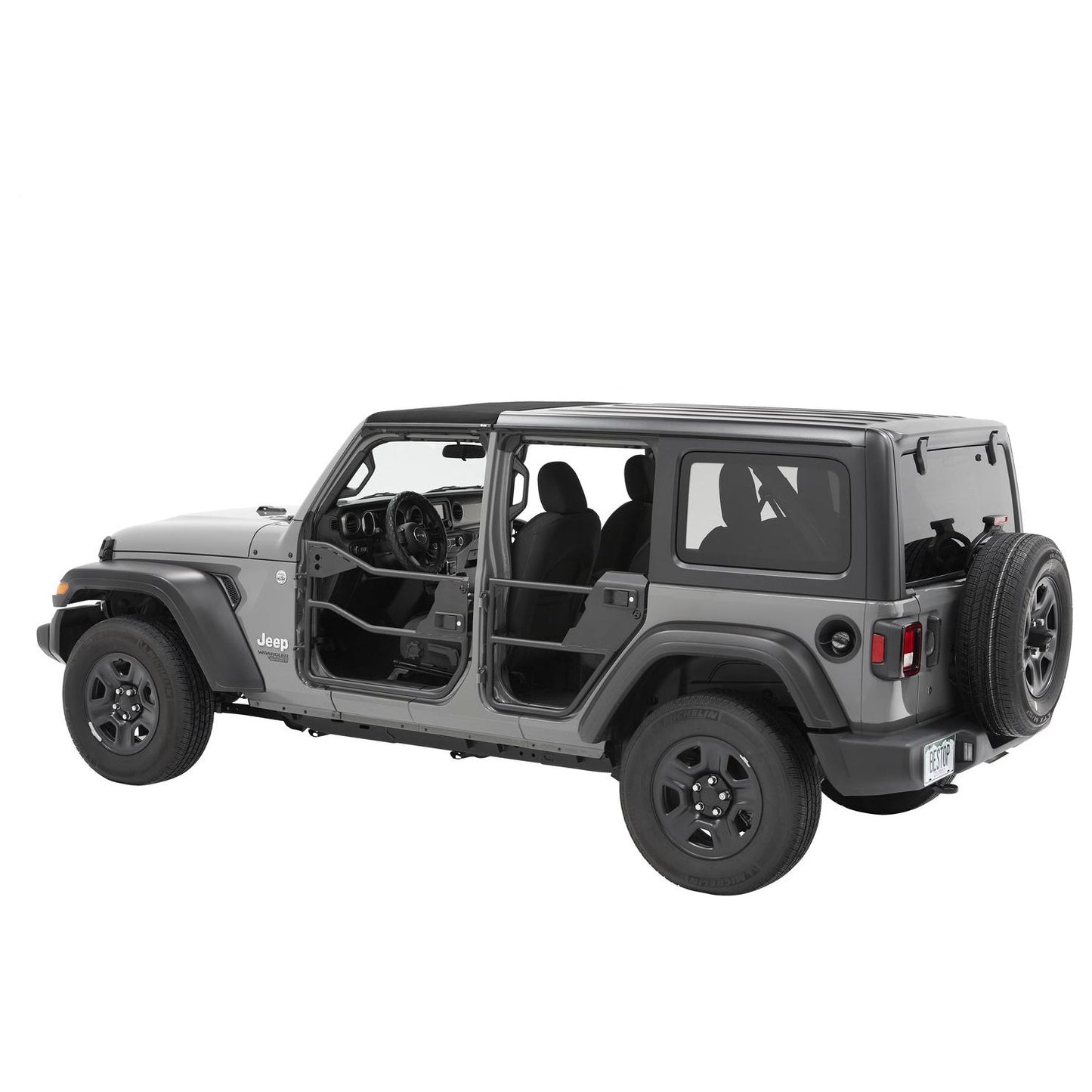 BESTOP | Element Doors Jeep '20-26 Gladiator '18-26 Wrangler JL Front Matte Black Bestop | 51740-01 installed on a Jeep.