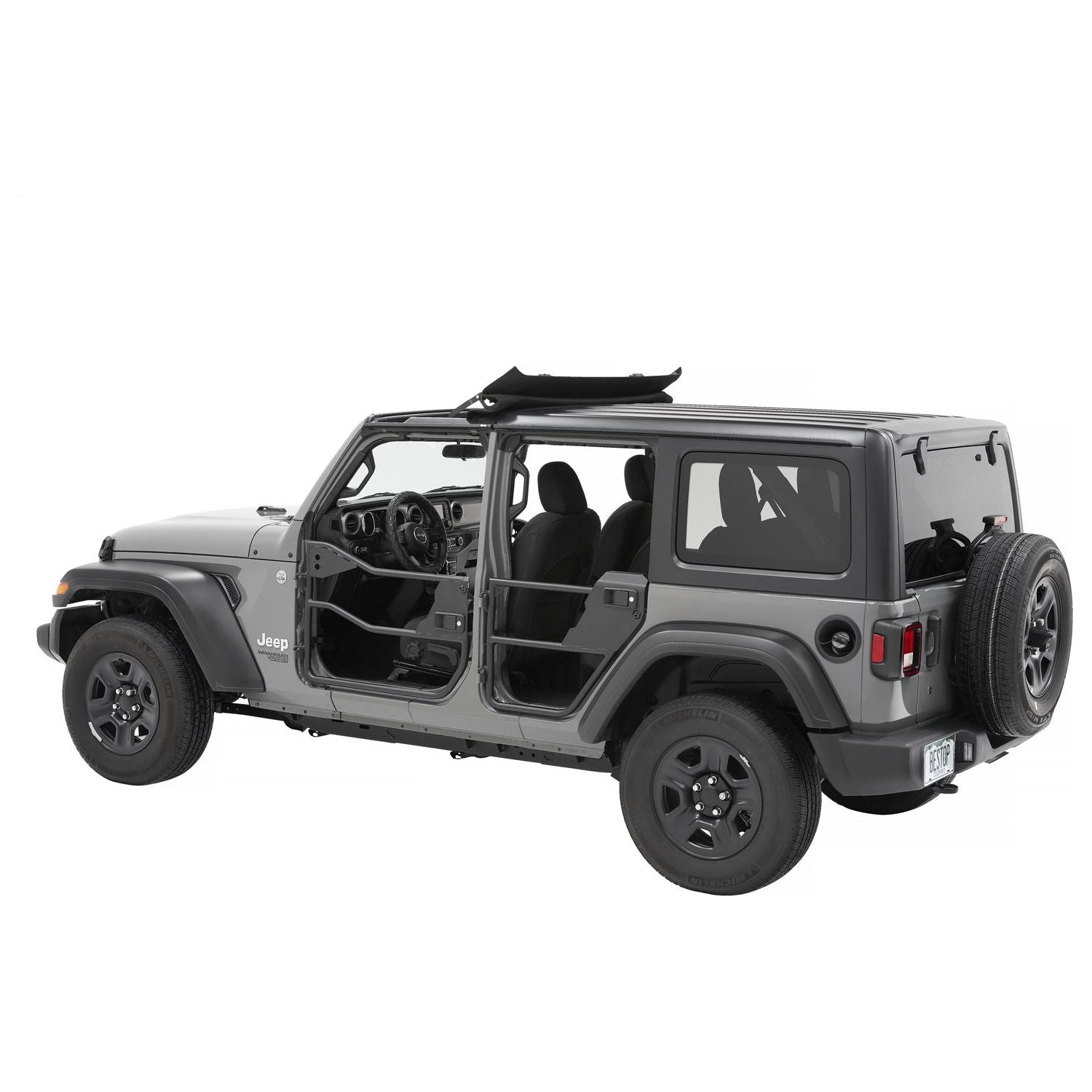 BESTOP | Element Doors Jeep '20-26 Gladiator '18-26 Wrangler JL 4-Door Rear Matte Black Bestop | 51741-01 installed on a Jeep.
