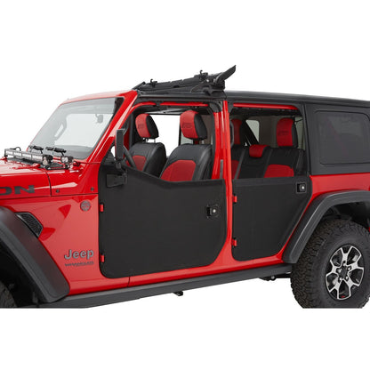 BESTOP | Full Fabric Doors Jeep '20-26 Gladiator '18-26 Wrangler JL Front Black Diamond Bestop | 51750-35 installed on red Jeep