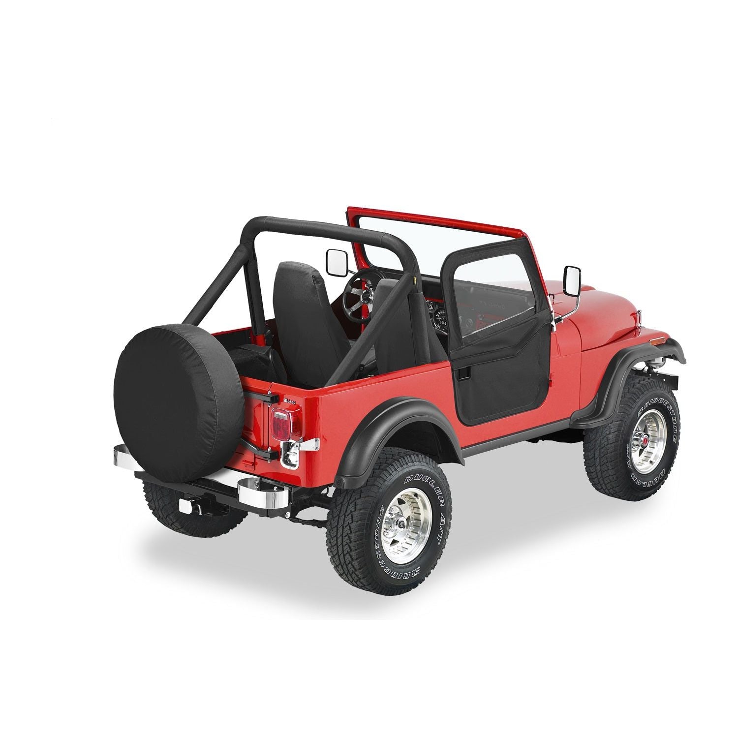 BESTOP | Jeep Doors Full 2-Piece Fabric Doors For Jeep 1976-1986 CJ7 Clear Vinyl Black Crush Fabric Pair Bestop | 51778-01 installed on a Jeep