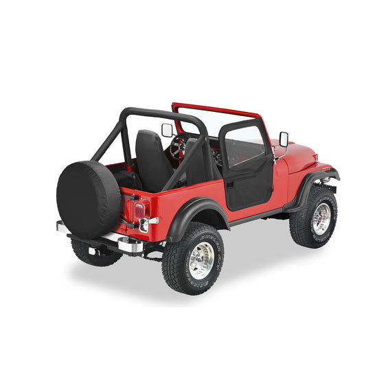 BESTOP | Jeep Doors Full 2-Piece Fabric Doors For Jeep 1976-1986 CJ7 Clear Vinyl Black Crush Fabric Pair Bestop | 51778-01 installed on a Jeep