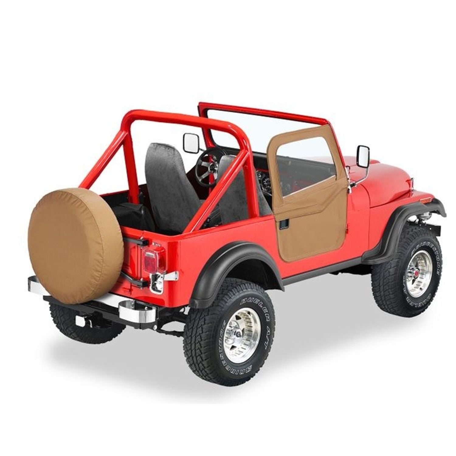BESTOP | Jeep Doors Full 2-Piece Fabric Doors For Jeep 1976-1986 CJ7 Clear Vinyl Spice Fabric Pair Bestop | 51778-37 on red Jeep