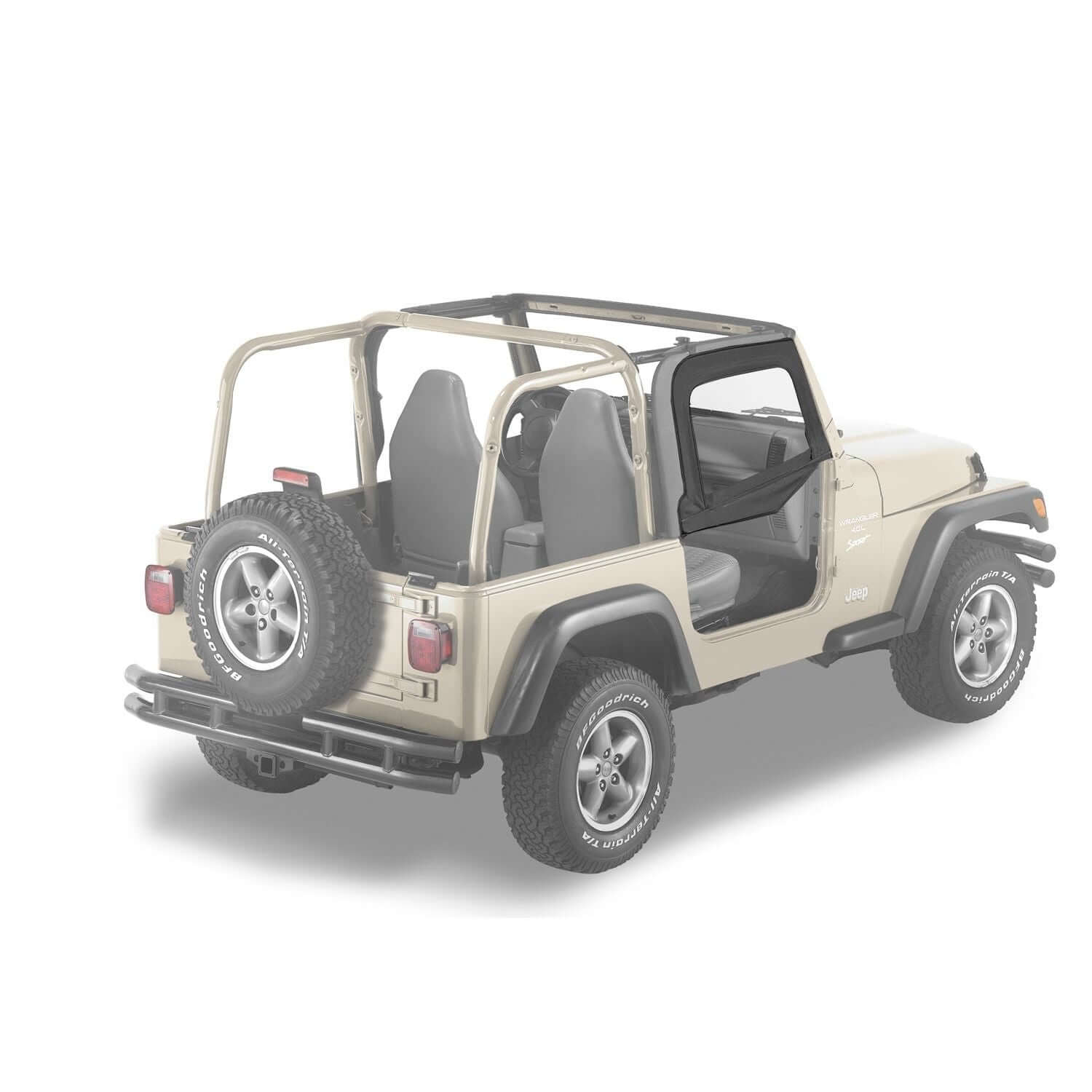 BESTOP | Half Doors Jeep 1997-2006 Wrangler TJ Black Diamond Bestop | 51790-35 installed on a beige Jeep Wrangler