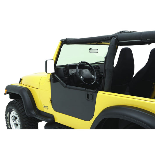 BESTOP | HighRock 4x4 Element Door Enclosure Panels For Jeep 1976-1986 CJ7 Front Black Bestop | 51792-01 installed on yellow Jeep