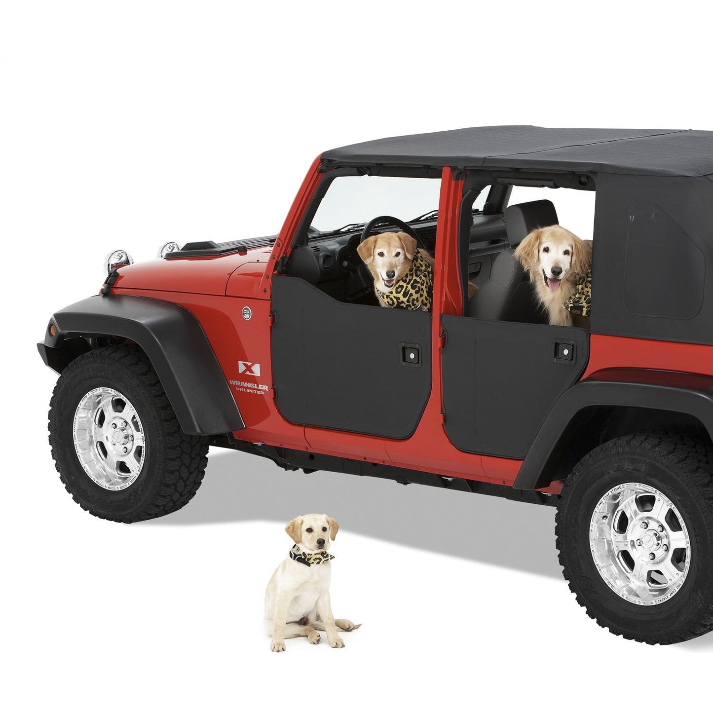 BESTOP | HighRock 4x4 Element Door Enclosure Panels For Jeep 2007-2018 Wrangler JK Front Black Bestop | 51803-01 with dogs inside