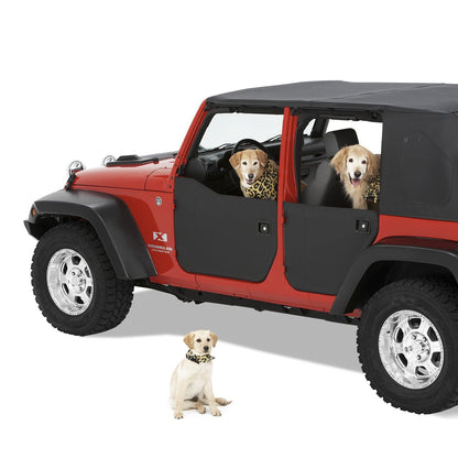 BESTOP | HighRock 4x4 Element Door Enclosure Panels For Jeep 2007-2018 Wrangler JK Front Black Bestop | 51803-01 with dogs inside