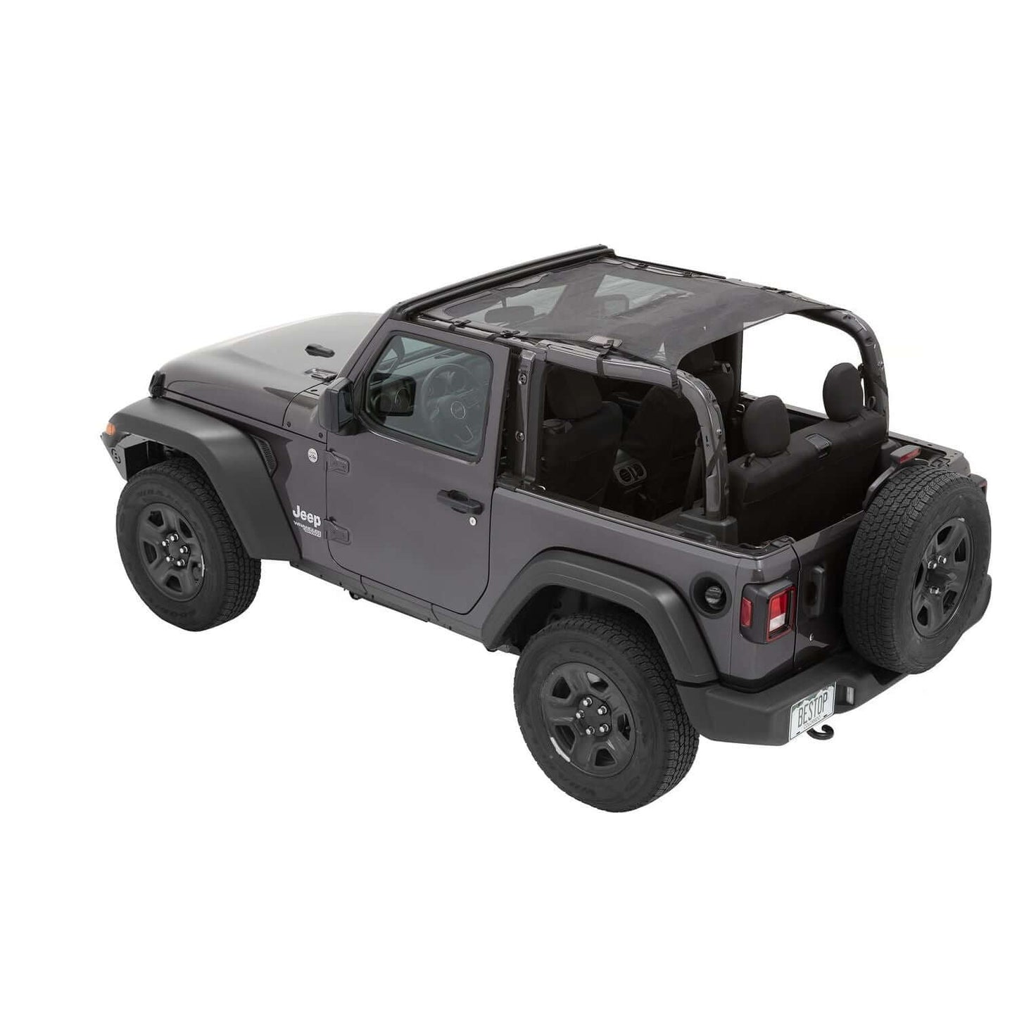 BESTOP | Sun Safari Bikini Jeep '18-26 Wrangler JL 2-Door Mesh Bestop | 52412-11 on a gray Jeep Wrangler
