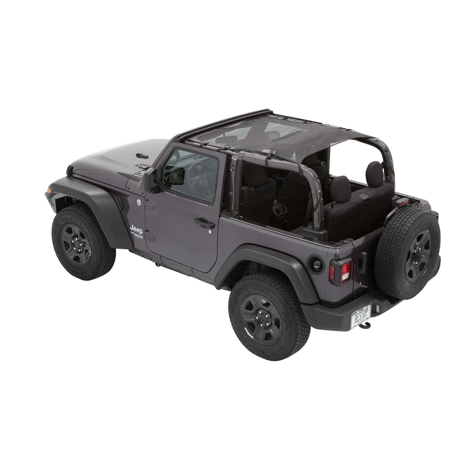 BESTOP | Sun Safari Bikini Jeep '18-26 Wrangler JL 2-Door Mesh Bestop | 52412-11 on a gray Jeep Wrangler