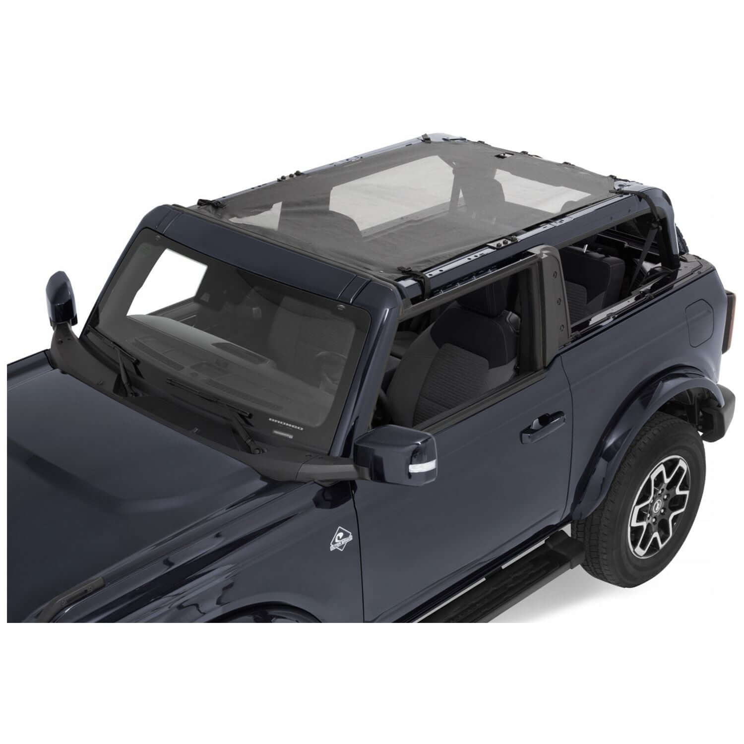 BESTOP | Safari Bimini '21-26 Bronco 2-Door Mesh Bestop | 52422-11 installed on a blue Bronco.