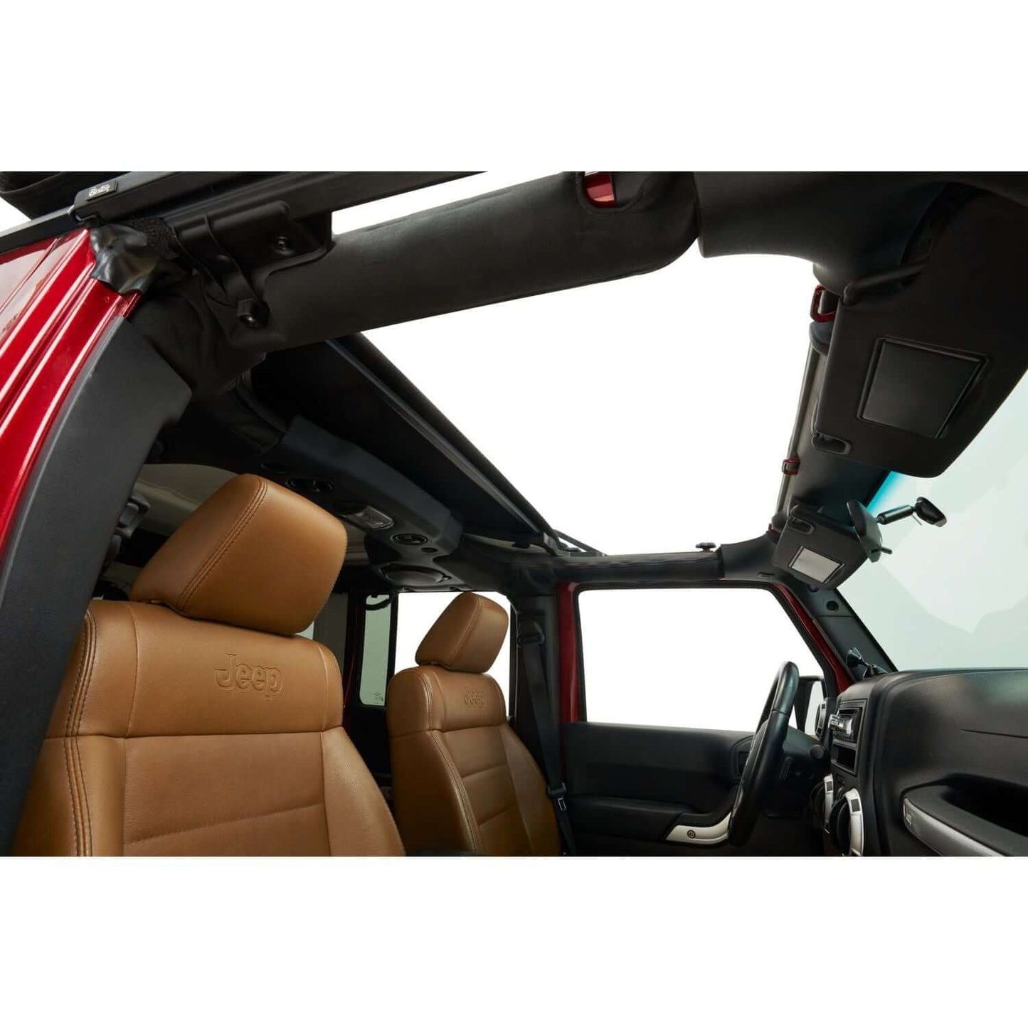 Interior view of a Jeep Wrangler with the BESTOP | Jeep Wrangler Soft Top Sunrider for Hardtop For Jeep 2007-2018 Wrangler JK Black Premium Twill Bestop | 52453-17.