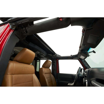 Interior view of a Jeep Wrangler with the BESTOP | Jeep Wrangler Soft Top Sunrider for Hardtop For Jeep 2007-2018 Wrangler JK Black Premium Twill Bestop | 52453-17.
