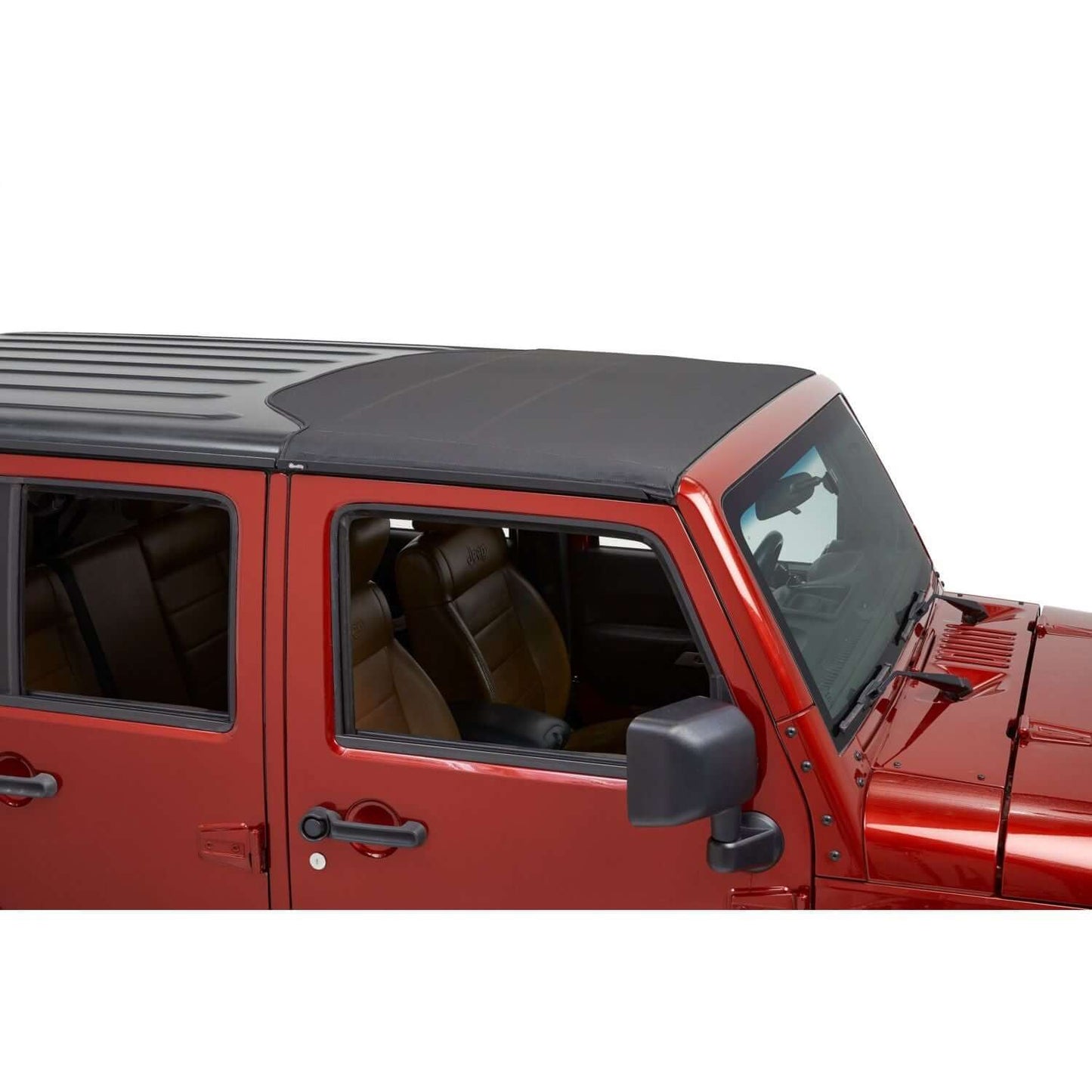 BESTOP | Jeep Wrangler Soft Top Sunrider for Hardtop For Jeep 2007-2018 Wrangler JK Black Diamond Bestop | 52453-35 on a red Jeep