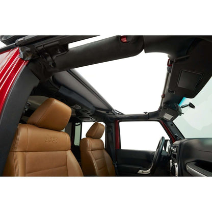 Interior view of a Jeep Wrangler featuring the BESTOP | Jeep Wrangler Soft Top Sunrider for Hardtop For Jeep 2007-2018 Wrangler JK Black Diamond Bestop | 52453-35.