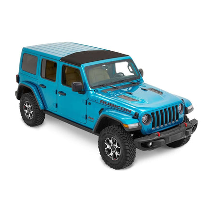 BESTOP | Sunrider for Hardtop Jeep '20-26 Gladiator '18-26 Wrangler JL Premium Black Twill Bestop | 52454-17 installed on blue Jeep Wrangler.