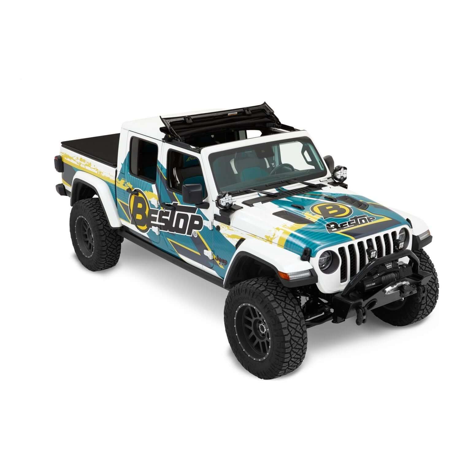 BESTOP | Sunrider for Hardtop Jeep '20-26 Gladiator '18-26 Wrangler JL Premium Black Twill Bestop | 52454-17 on a Jeep Gladiator