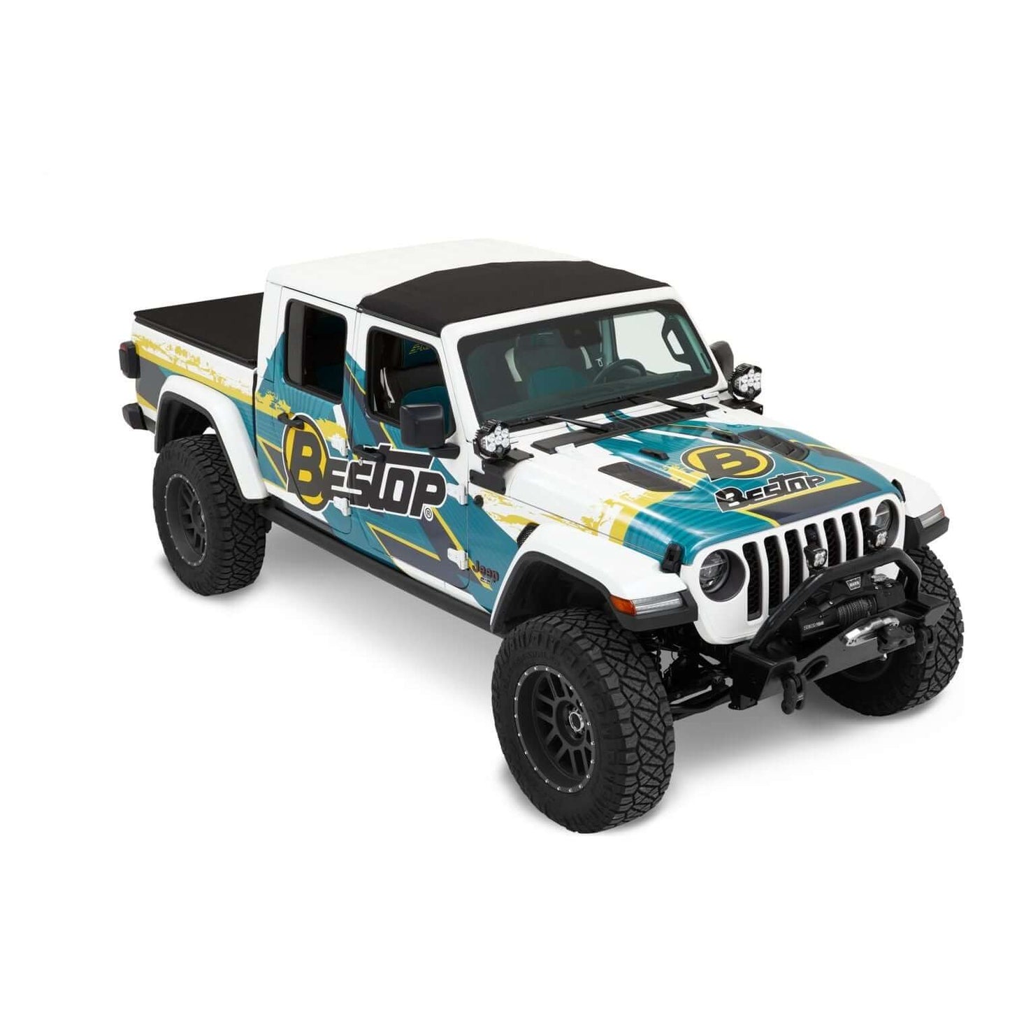 BESTOP | Sunrider for Hardtop Jeep '20-26 Gladiator '18-26 Wrangler JL Premium Black Twill Bestop | 52454-17 installed on a Jeep.