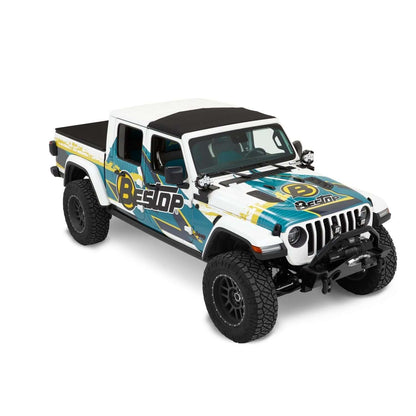 BESTOP | Sunrider for Hardtop Jeep '20-26 Gladiator '18-26 Wrangler JL Premium Black Twill Bestop | 52454-17 installed on a Jeep.