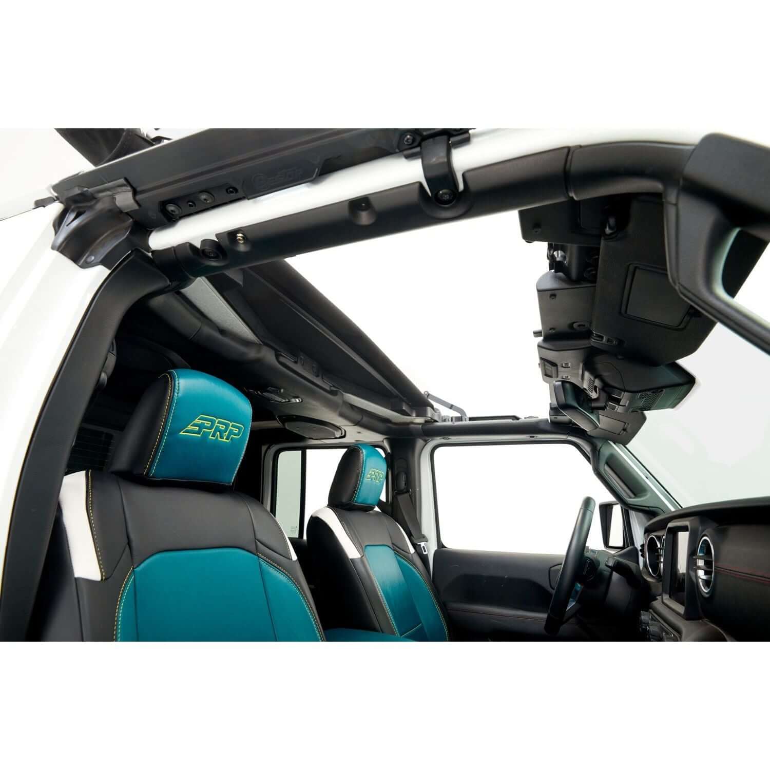 Interior view of Jeep with Bestop Sunrider for Hardtop Jeep '20-26 Gladiator '18-26 Wrangler JL Premium Black Twill Bestop | 52454-17.
