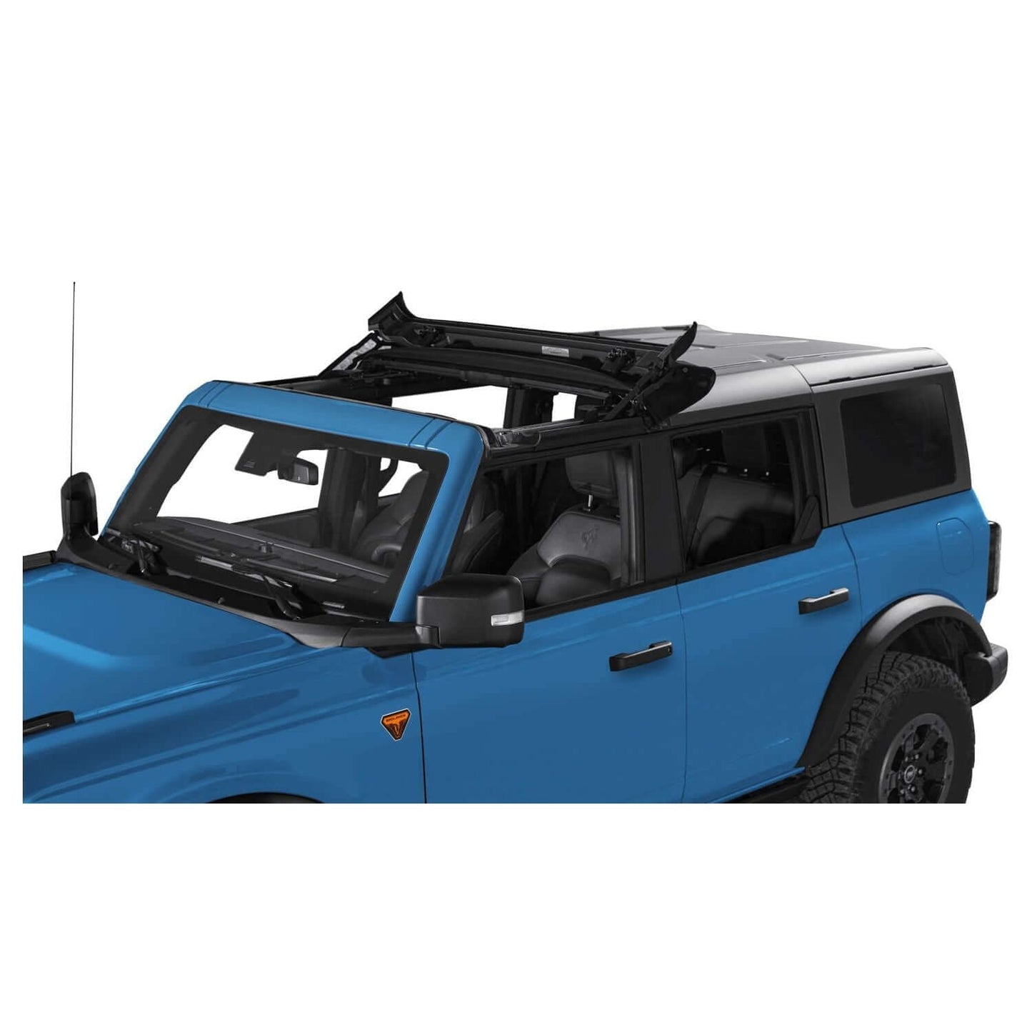 BESTOP | Sunrider for Hardtop '21-26 Bronco Bronco Raptor 4-Door Premium Black Twill Bestop | 52461-17 installed on blue Bronco.