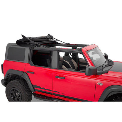 BESTOP | Skyrider for Hardtop '21-26 Bronco 4-Door Premium Black Twill Bestop | 52462-17 installed on a red Ford Bronco