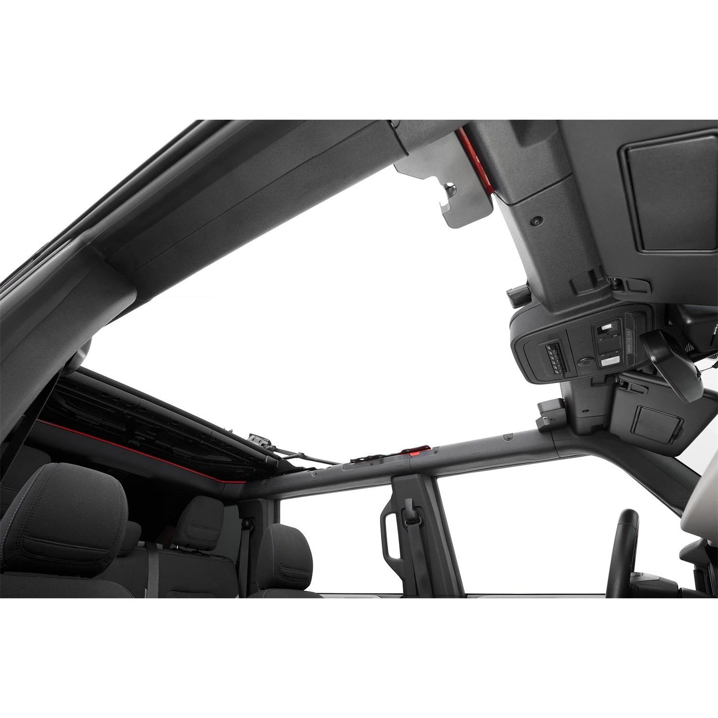 BESTOP | Skyrider for Hardtop '21-26 Bronco 4-Door Premium Black Twill Bestop | 52462-17 interior view with retractable top open