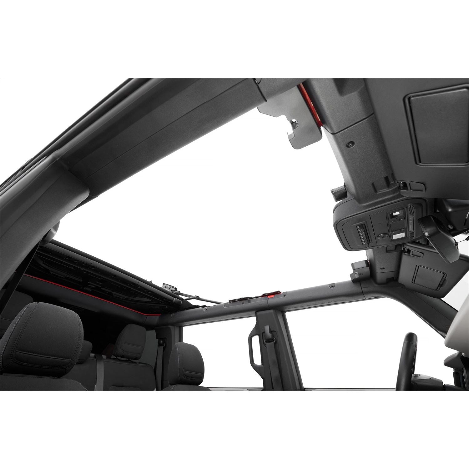 BESTOP | Skyrider for Hardtop '21-26 Bronco 4-Door Premium Black Twill Bestop | 52462-17 interior view with retractable top open