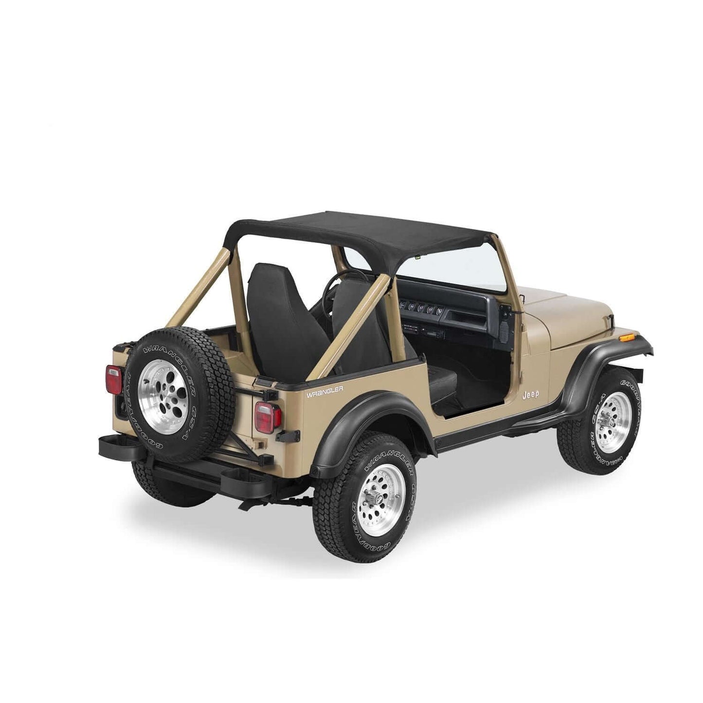 BESTOP | Jeep Bikini Top Strapless Standard Targa Style Bikini Top For Jeep Wrangler1992-1995 Wrangler YJ Black Denim Bestop | 52519-15 mounted on Jeep Wrangler