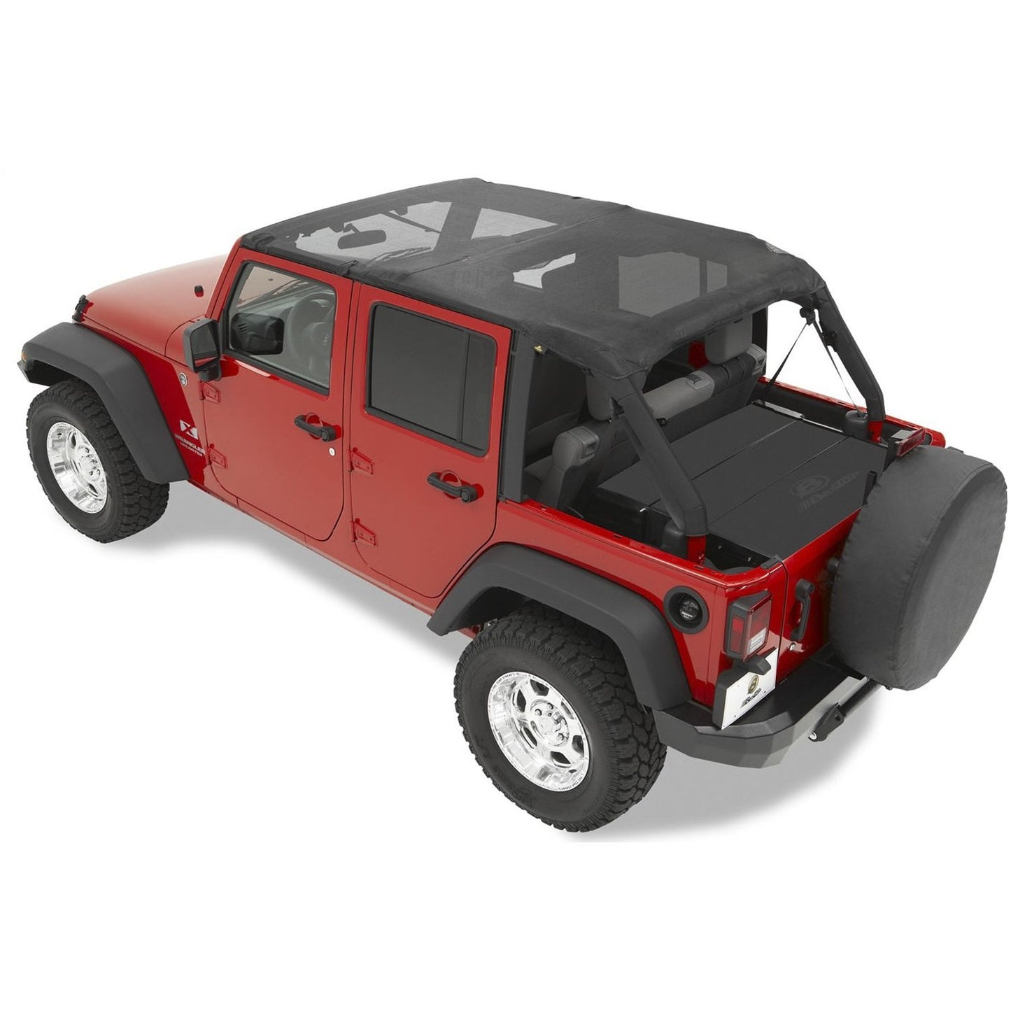 BESTOP | Jeep Bikini Top Header Safari Bikini Tops For Jeep 2007-2009 Wrangler JK 4 Door Mesh Fabric Bestop | 52581-11 on red Jeep