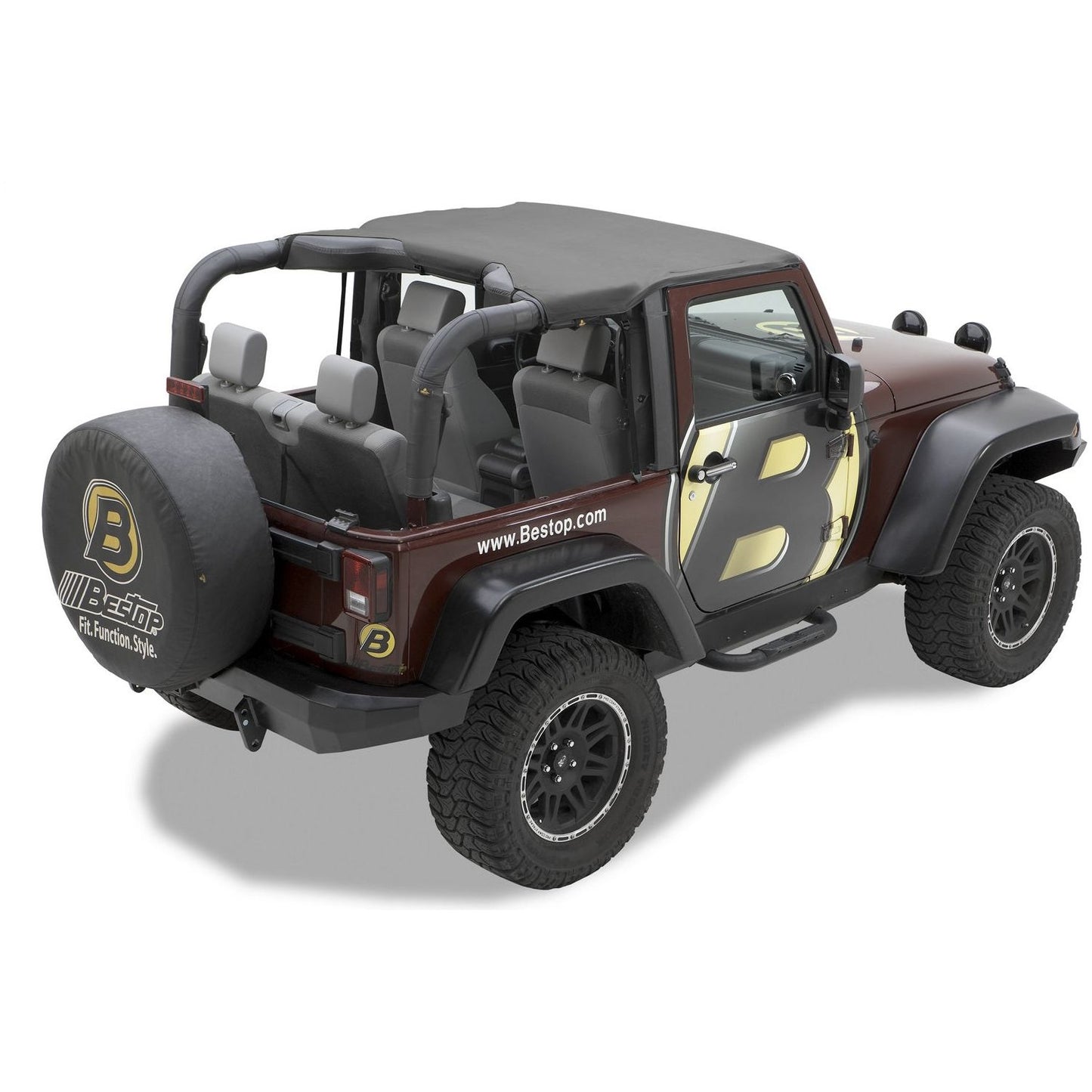 BESTOP | Jeep Bikini Top Header Targa Bikini Tops For Jeep 2010-2018 Wrangler JK 2 Door Black Diamond Fabric Bestop | 52586-35