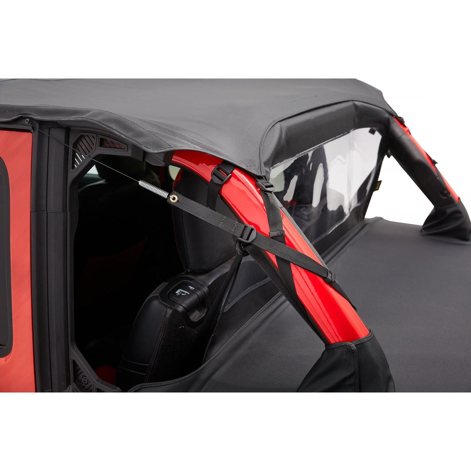 BESTOP | Header Safari Cable Style Bikini Jeep '18-26 Wrangler JL 4-Door Black Diamond Bestop | 52613-35 installed on Jeep