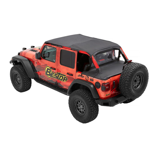 BESTOP | Jeep Bikini Top Header Safari Bikini Tops For Jeep 2018-2023 Wrangler JL 4 Door Black Diamond Fabric Bestop | 52610-35 on Jeep