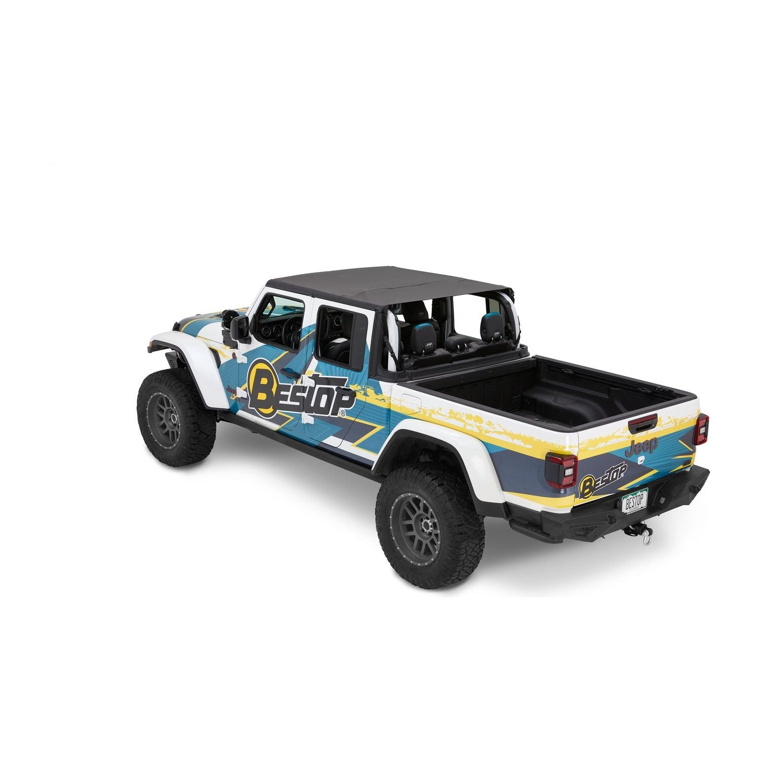 BESTOP | Jeep Gladiator Bikini Top Header Safari Cable Style Bikini Tops For Jeep 2020-2023 Gladiator Black Diamond Bestop | 52615-35