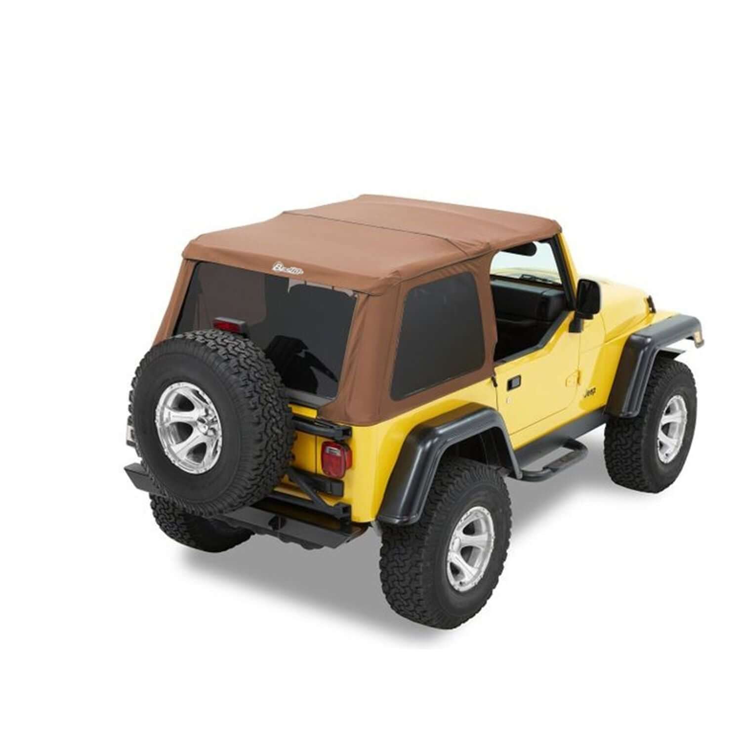 BESTOP | Replace-A-Top for Trektop Hardware For Jeep 1997-2006 Wrangler TJ Tinted Spice Fabric Bestop | 52820-37 on yellow Jeep