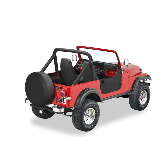 BESTOP | Lower Fabric Half Doors For Jeep 1980-1986 CJ7 W/Post Style Strikers With Post Style Strikers Black Crush Bestop | 53038-01 in red.