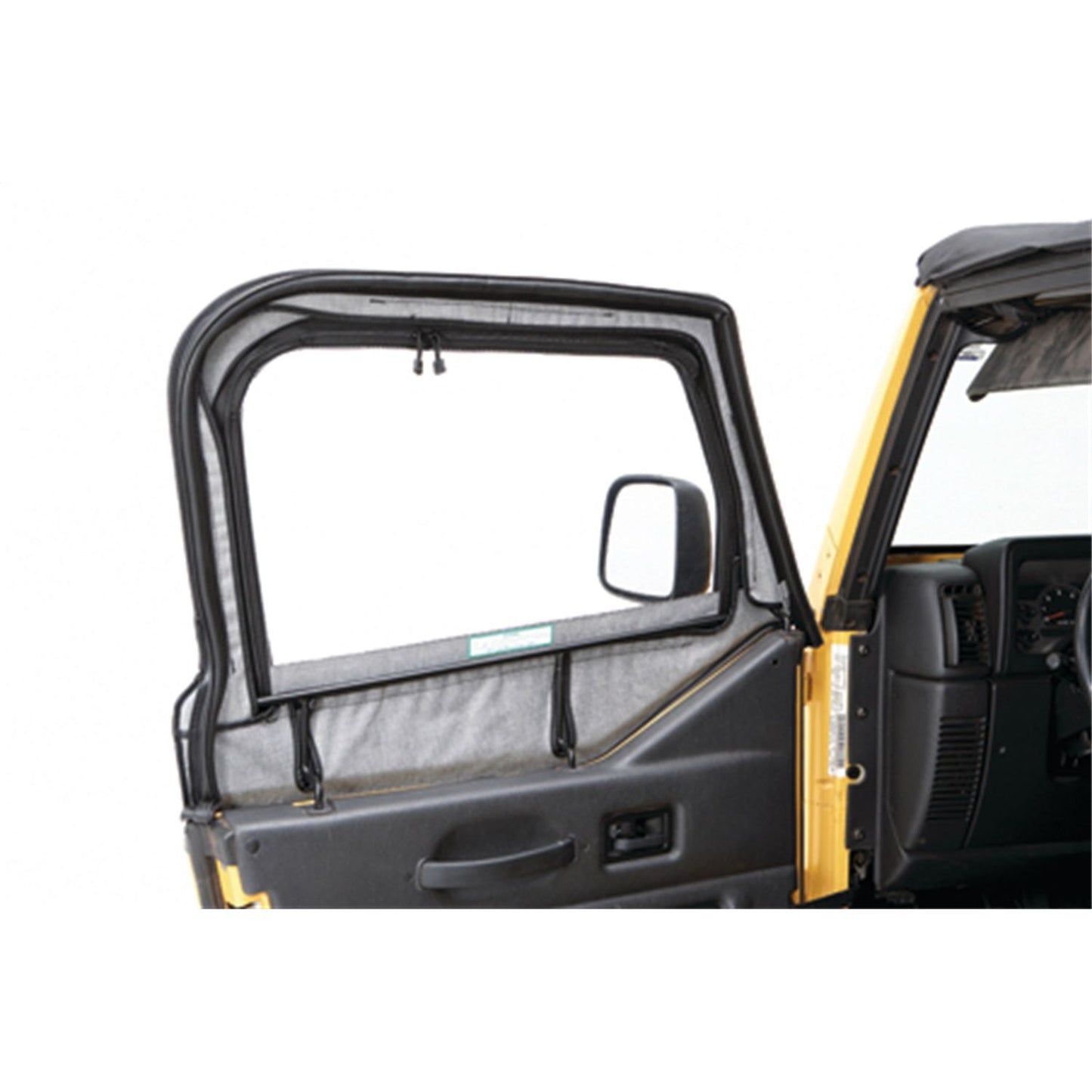 BESTOP | Jeep Fabric Door Skins For Jeep 1997-2006 Wrangler TJ Black Denim Pair Bestop | 53121-15 installed on a Jeep door.