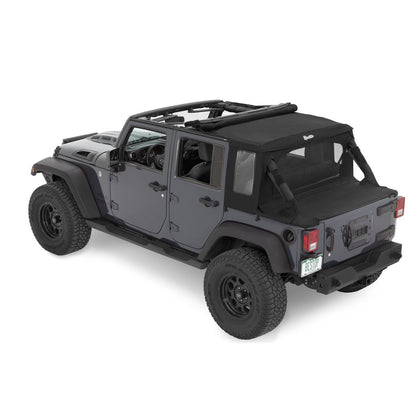 BESTOP | Jeep Wrangler Halftop Soft Tops For Jeep 2007-2018 Wrangler JK 4 Door Black Premium Twill Bestop | 53901-17 installed on Jeep