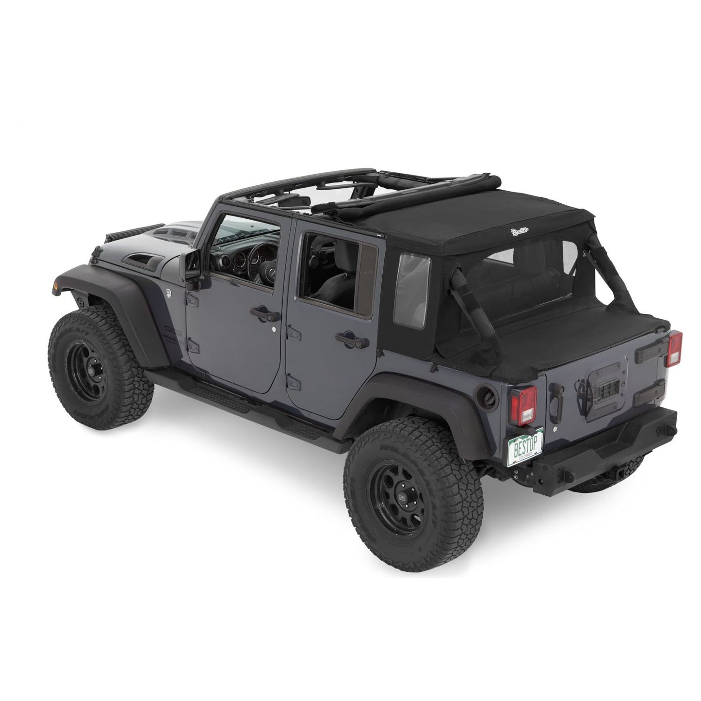 BESTOP | Jeep Wrangler Halftop Soft Tops For Jeep 2007-2018 Wrangler JK 4 Door Black Diamond Bestop | 53901-35 on a Jeep