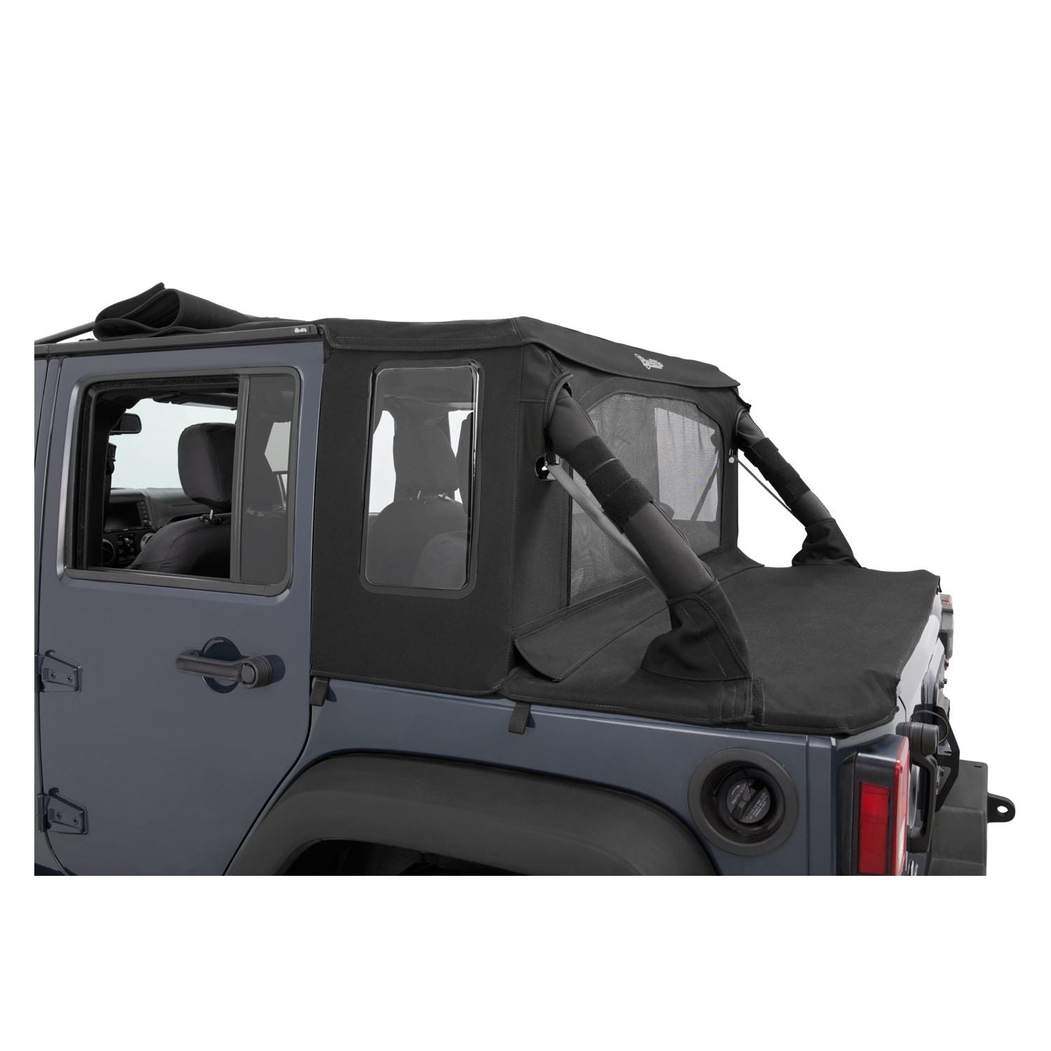 BESTOP | Jeep Wrangler Halftop Soft Tops For Jeep 2007-2018 Wrangler JK 4 Door Black Diamond Bestop | 53901-35 installed on a Jeep