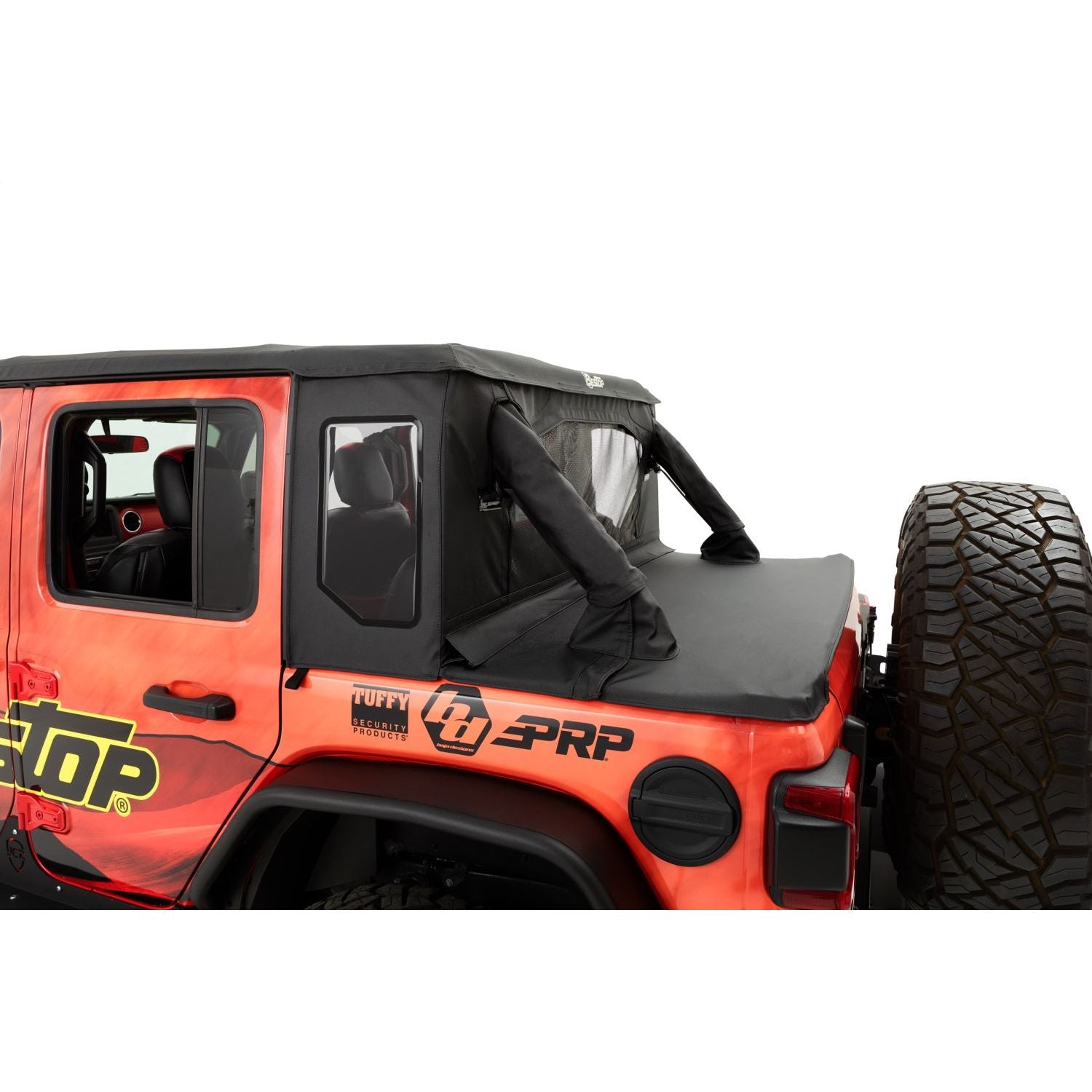 BESTOP | Jeep Wrangler Halftop Soft Tops For Jeep 2018-2023 Wrangler JL 4 Door Black Premium Twill Bestop | 53902-17 installed on a Jeep.