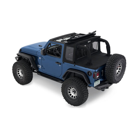 BESTOP | Jeep Wrangler Halftop Soft Tops For Jeep 2018-2023 Wrangler JL 2 Door Black Premium Twill Bestop | 53903-17 on a blue Jeep